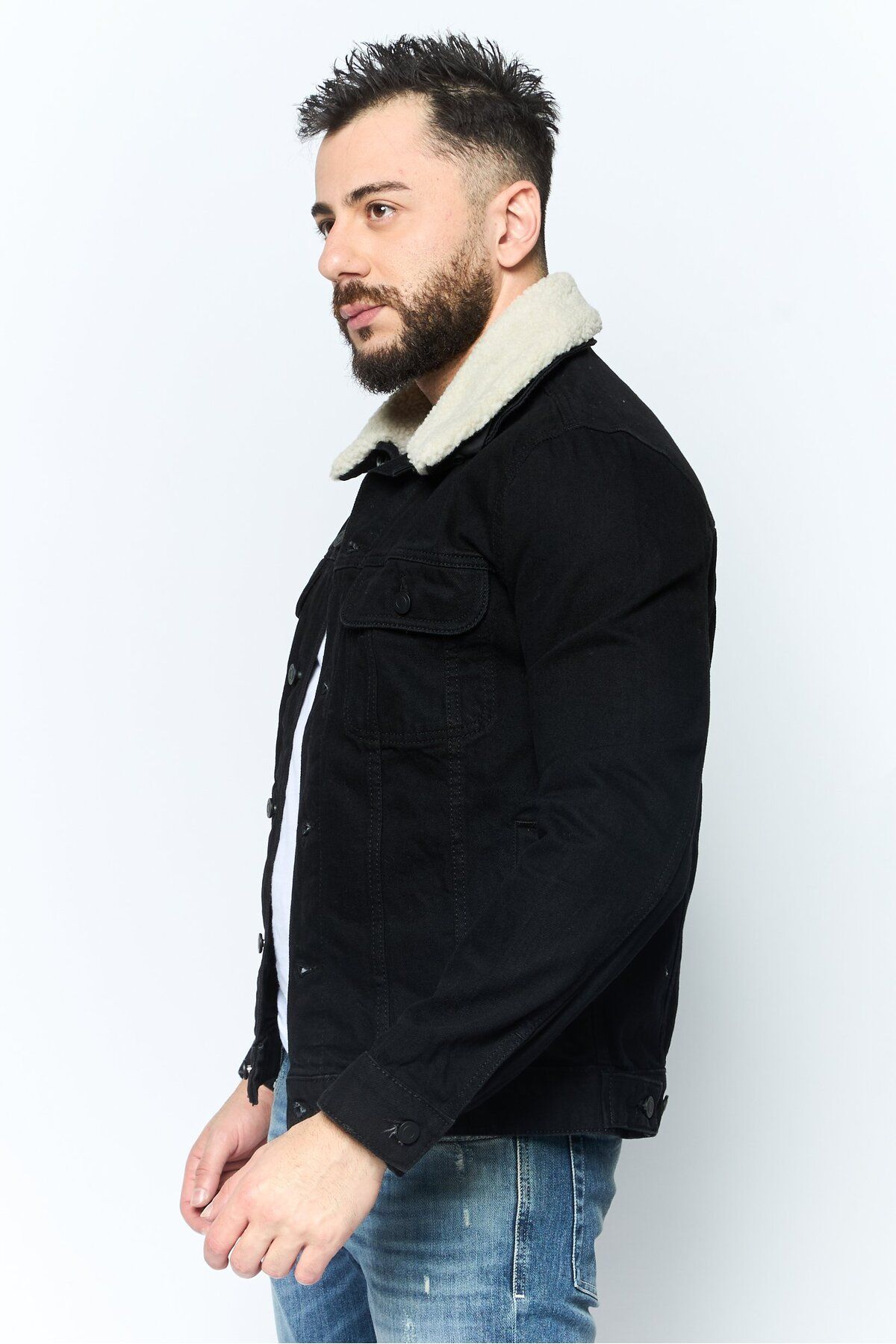 Asos Design-Men Textured Denim Jacket, Black 3