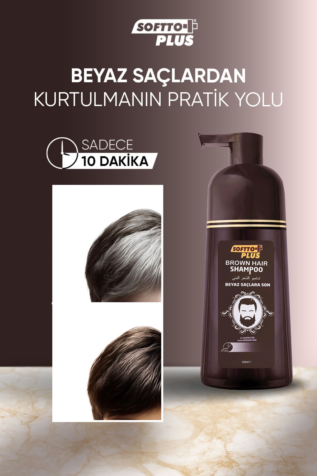 Softto Plus-Braunes dunkles Kastanien-Shampoo (kein weißes Haar mehr, 10 Minuten) 350 ml KeyÜrün414 4