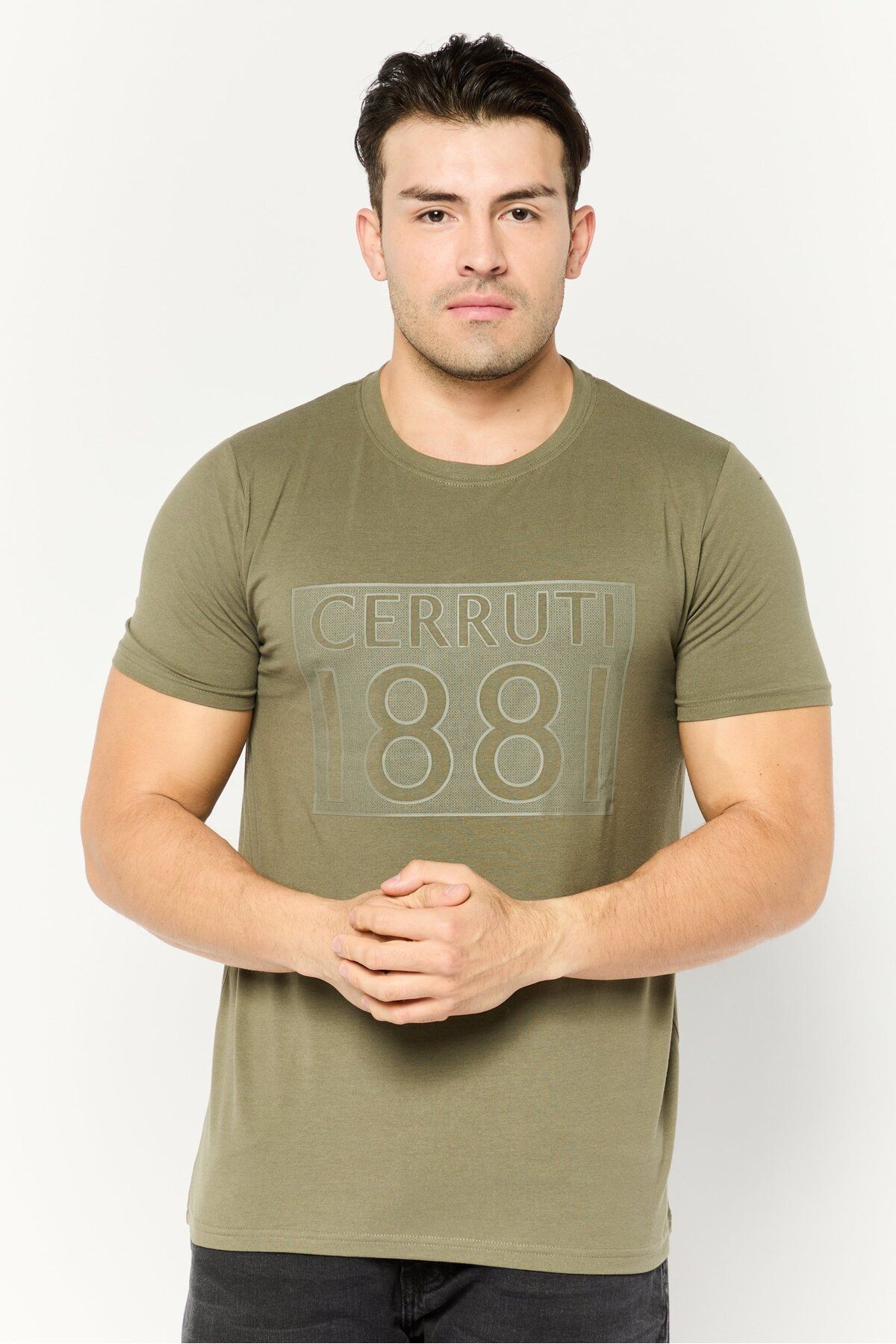 Cerruti 1881-Men Crew Neck Short Sleeves Brand Logo T-Shirt, Olive 1