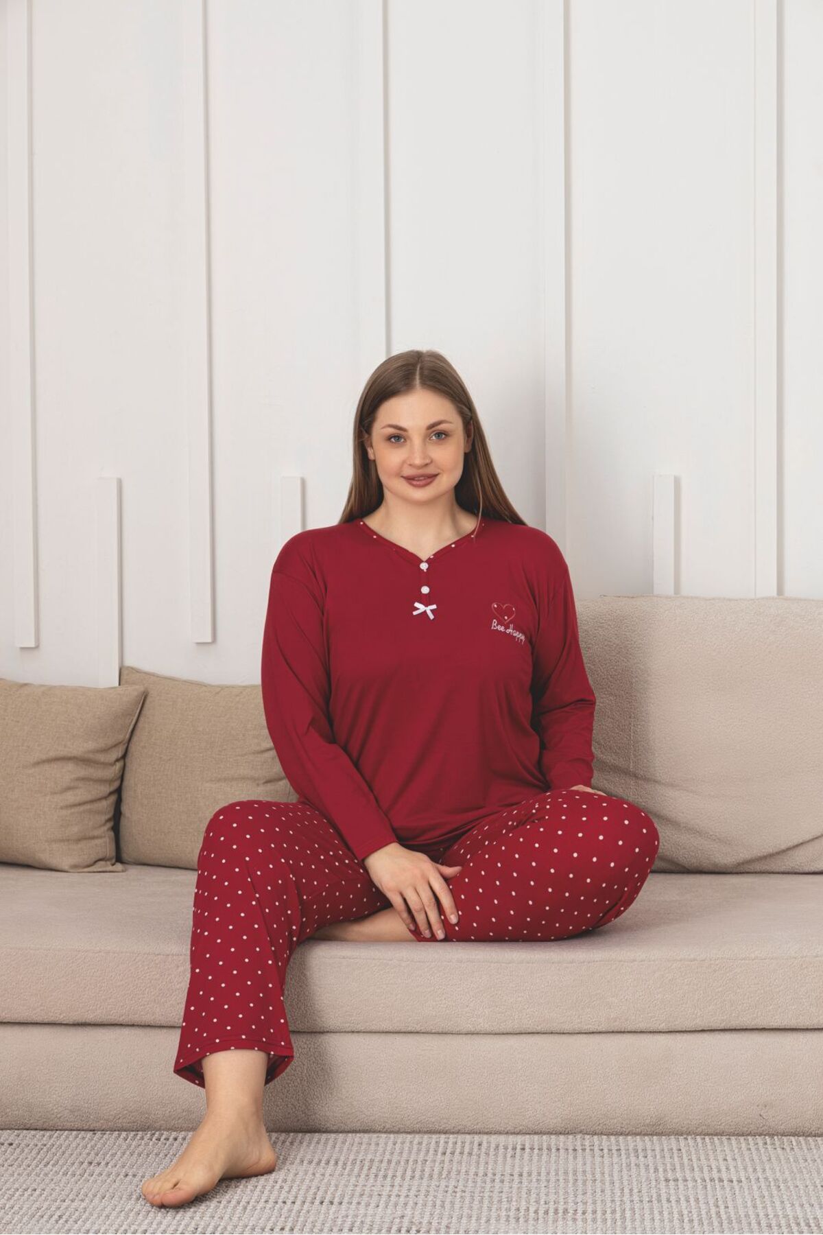 Asel-Plus Size Bamboo Ultrasoft Patterned Pajamas Set 1