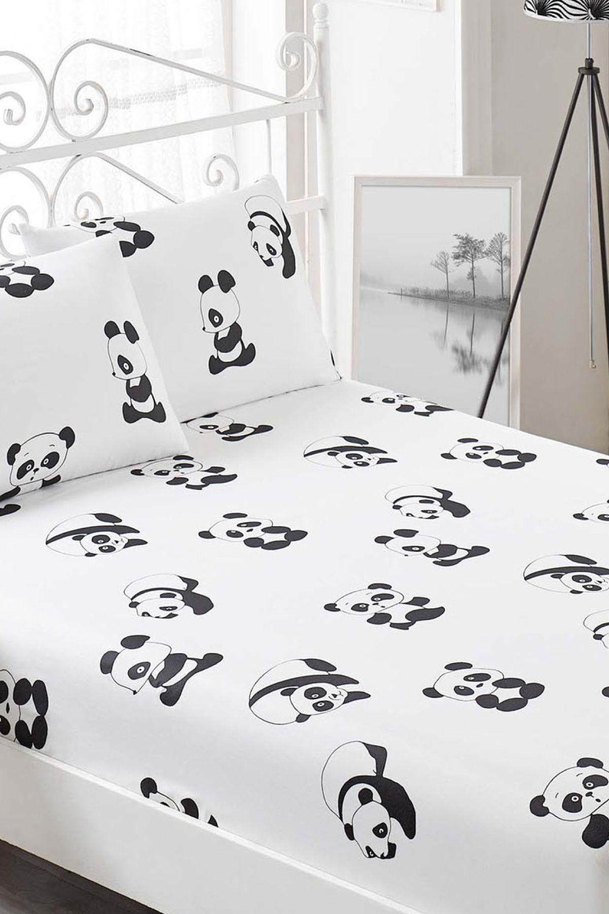 Eponj Home-Set cearșafuri duble Pes B&W Panda 4