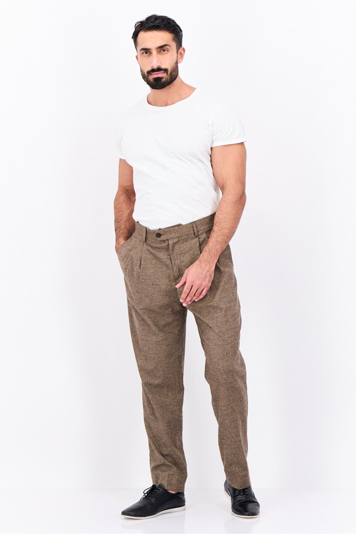 Gant-Men Regular Fit Houndstooth Chino Pants, Brown 4