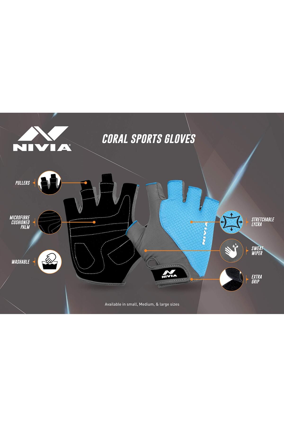 Nivia-Coral Micro Fingerless Gym Gloves | Sky Blue/Grey | Small | Leather | Exercise Gloves | Waterproof 2