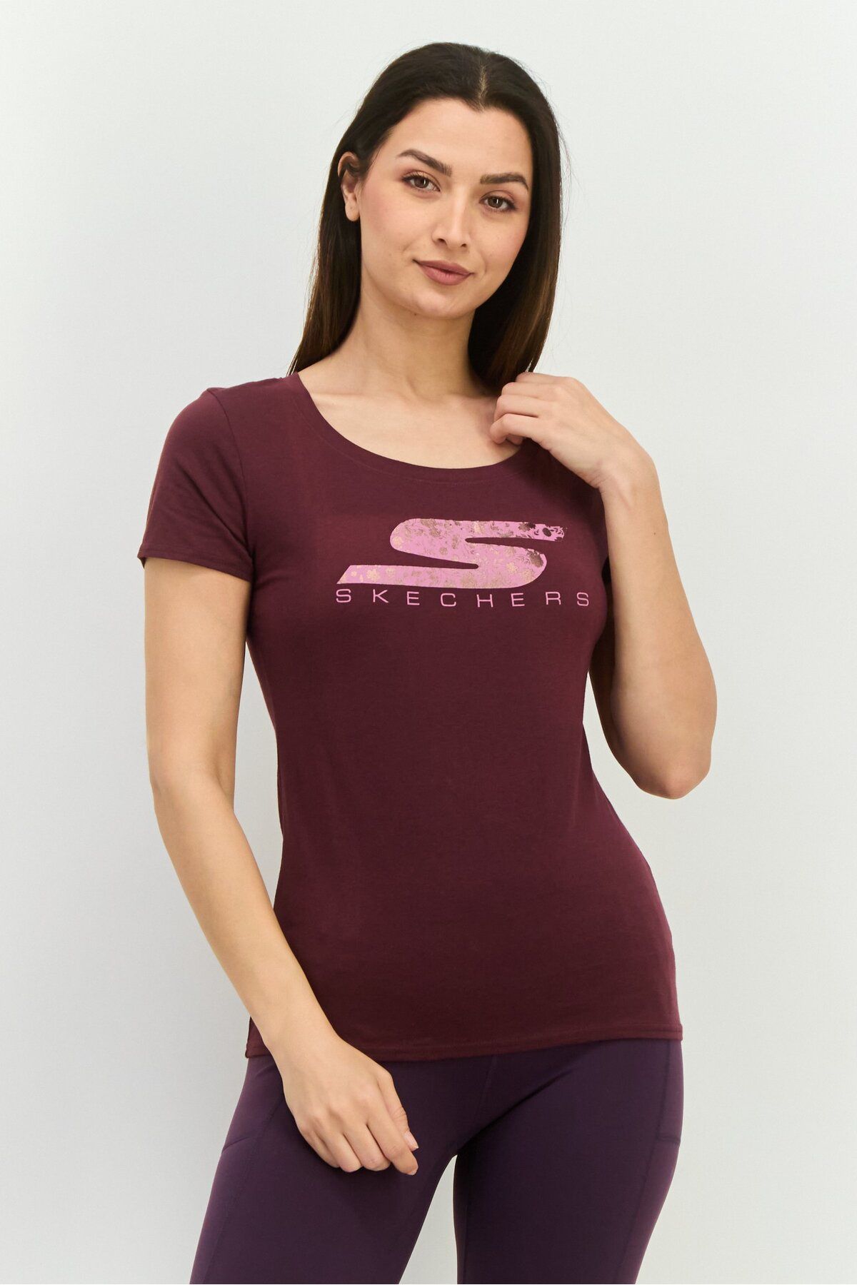 SKECHERS-Women Sportswear Fit Short Sleeve Outdoor Top, Mauve 1