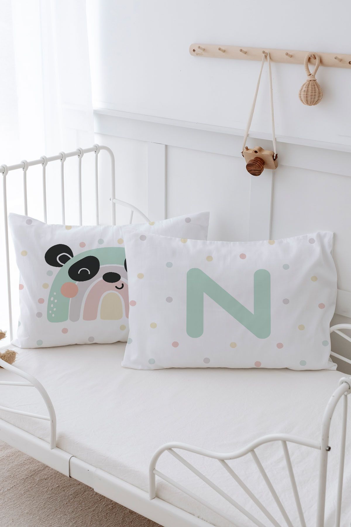 Tuğba Kuğu-2-Piece Pillow Case (35X45) Mint Blue Panda - Letter Series - Letter N 3
