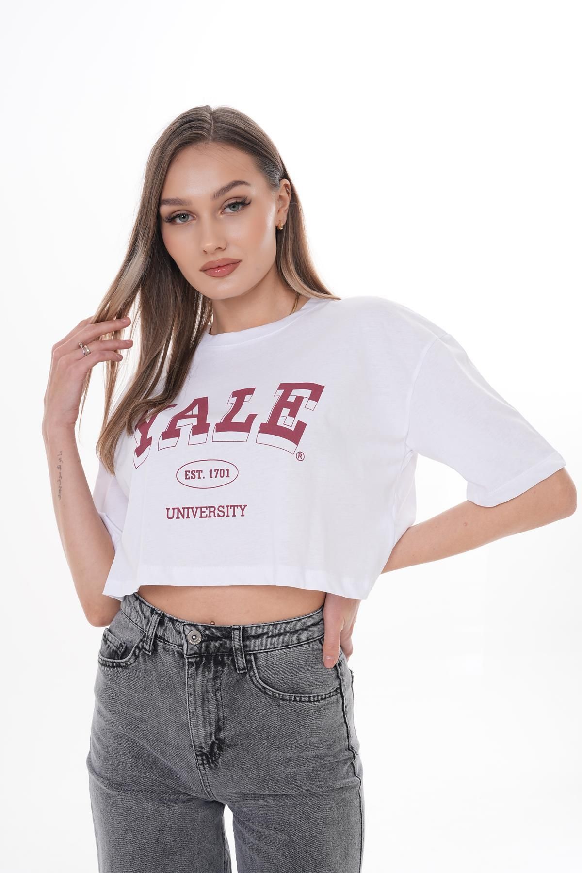 ŞİMAL-Women's Text Printed Crew Neck T-Shirt 250122   - 2