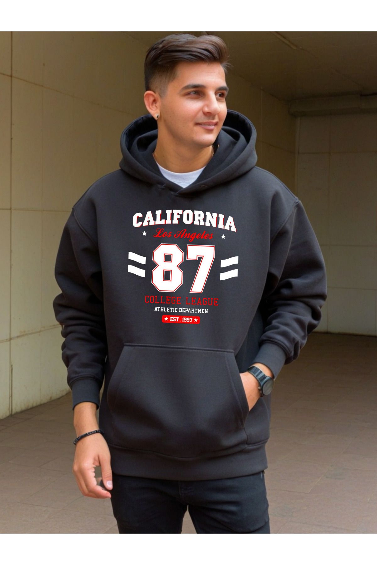 DEEPSENCE-California87 Unisex Black Oversize Hooded Sweatshirt 3