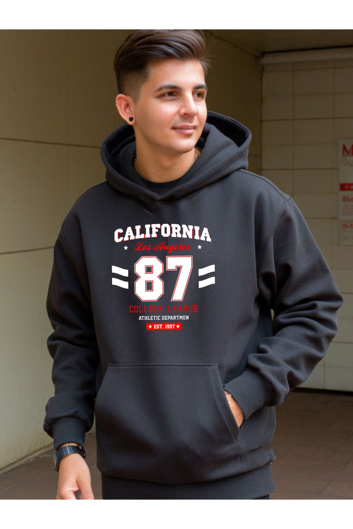 DEEPSENCE-California87 Unisex Black Oversize Hooded Sweatshirt 1