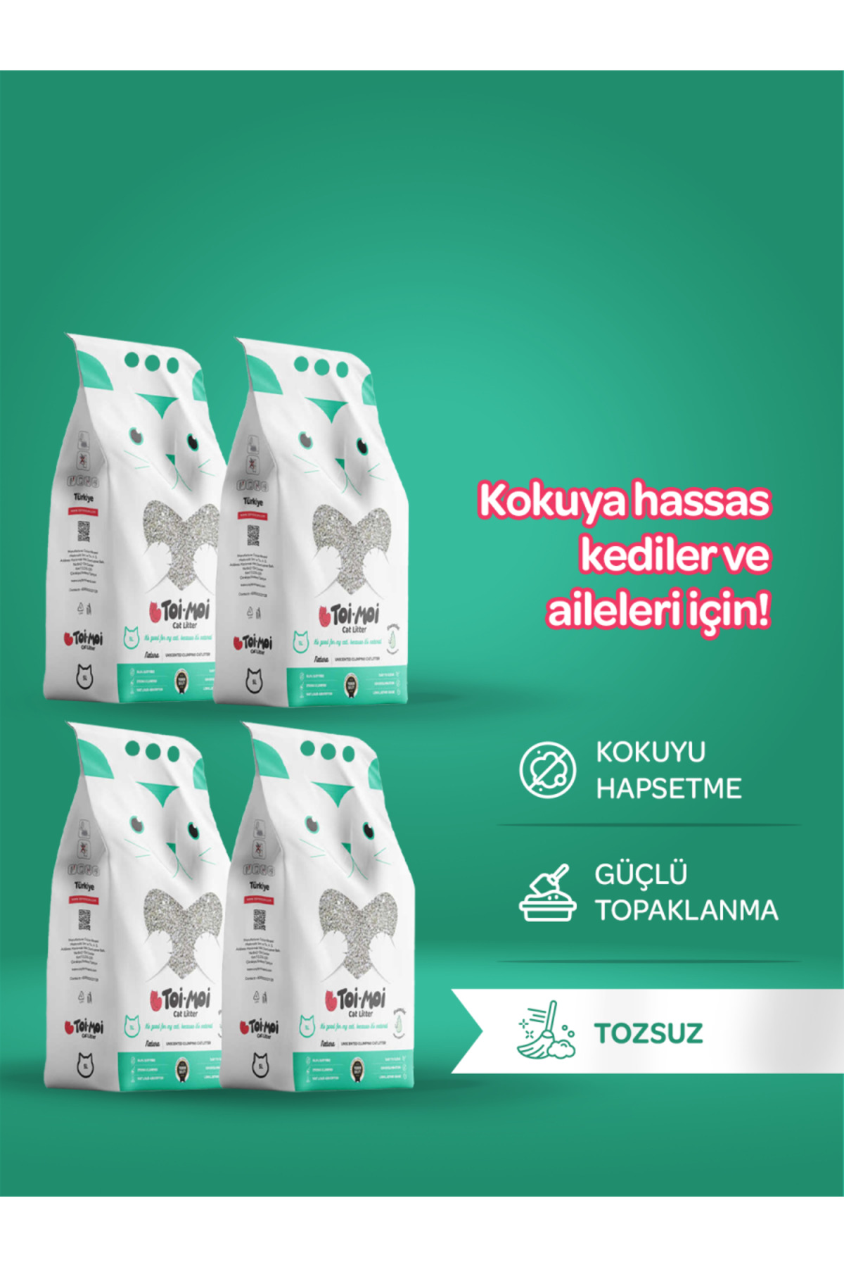 Toi Moi 4lü Avantaj Paketi Kokuya Hassas Topaklanan Tozsuz Kokusuz Bentonit Kedi Kumu 4x5Kg