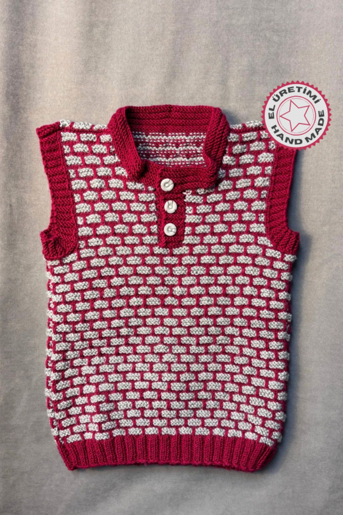 Uretti-- Tuğba 9352 - Hand Knitted Gray - Claret Red Boys' Sweater - 7 -8 Years 1