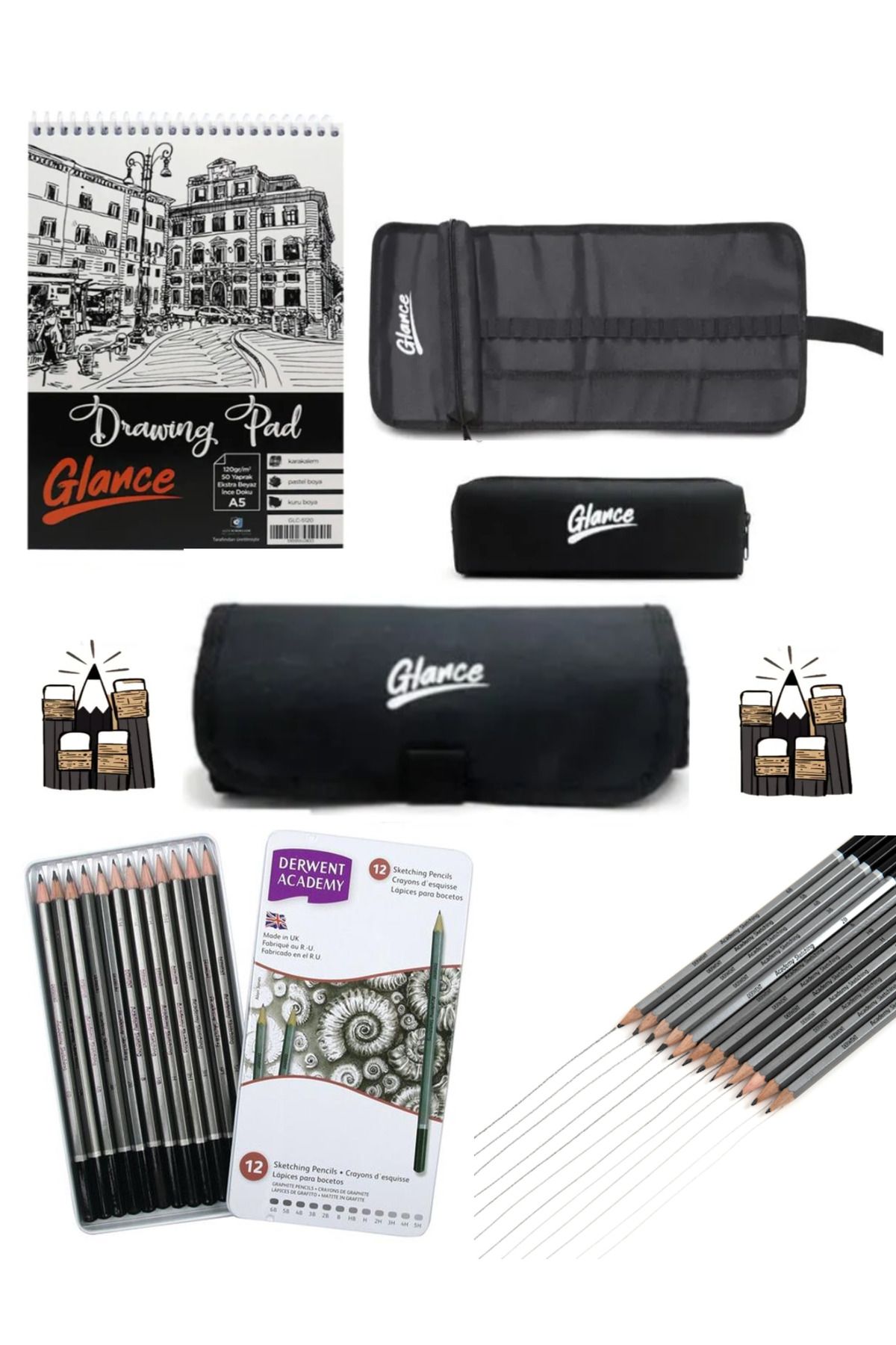 Derwent-Academy Sketching Graduated Pencil Set Metal Box Sketching Set of 12 15 Pieces 1