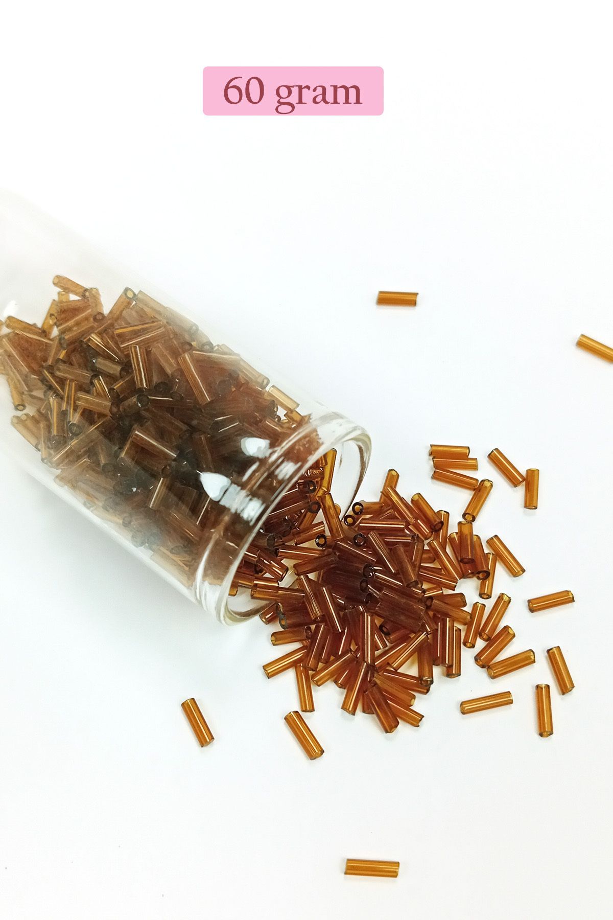Royaleks Uzun Boru Kesme Boncuk Çap 2mm Uzunluk 10 mm - 60 Gram - Şeffaf Kahverengi - BNC285