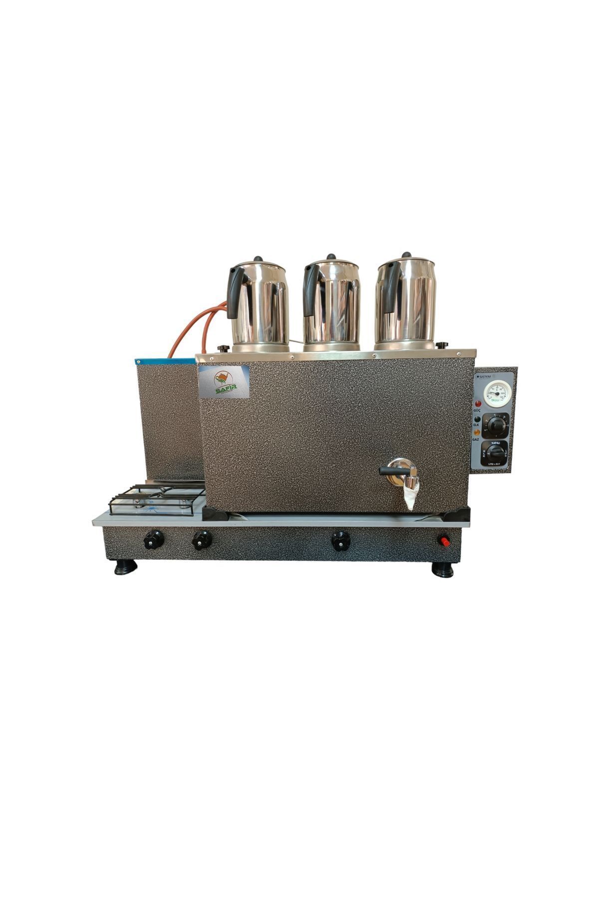 SAFİR 3 demlikli Gri Boyalı çay ocağı Gri Çay Kazanı Elektrik + Doğalgazlı Gri Çay Semaveri Çay Makinesi