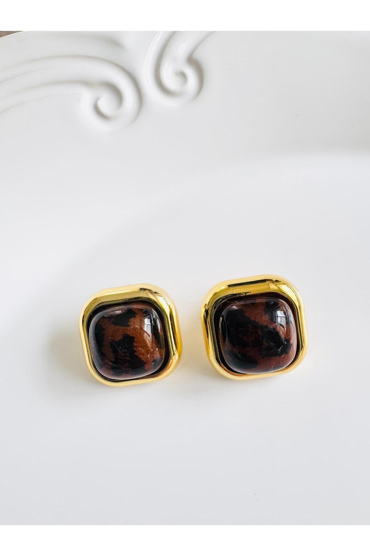 DEVİ fashion-Leopard Square Earrings 2 cm 2