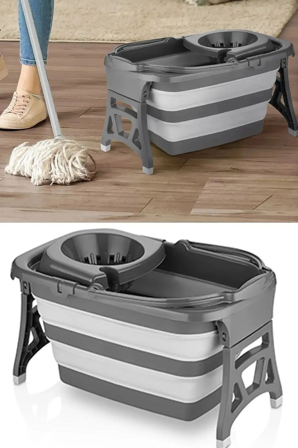 BİTERSE 20 Litre Katlanır Temizlik Kovası ve Mop Yer Kaplamayan Akordion Moplu Kova