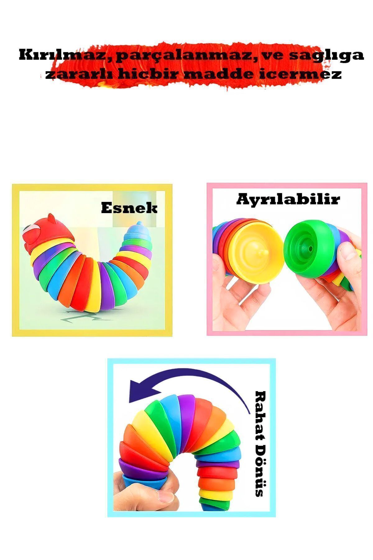 a v d a Söktak Eğlenceli Stres Ve Anksiyete Giderici Montessori Renkli Tırtıl Oyuncağı fotoğrafı 5 (önizleme)