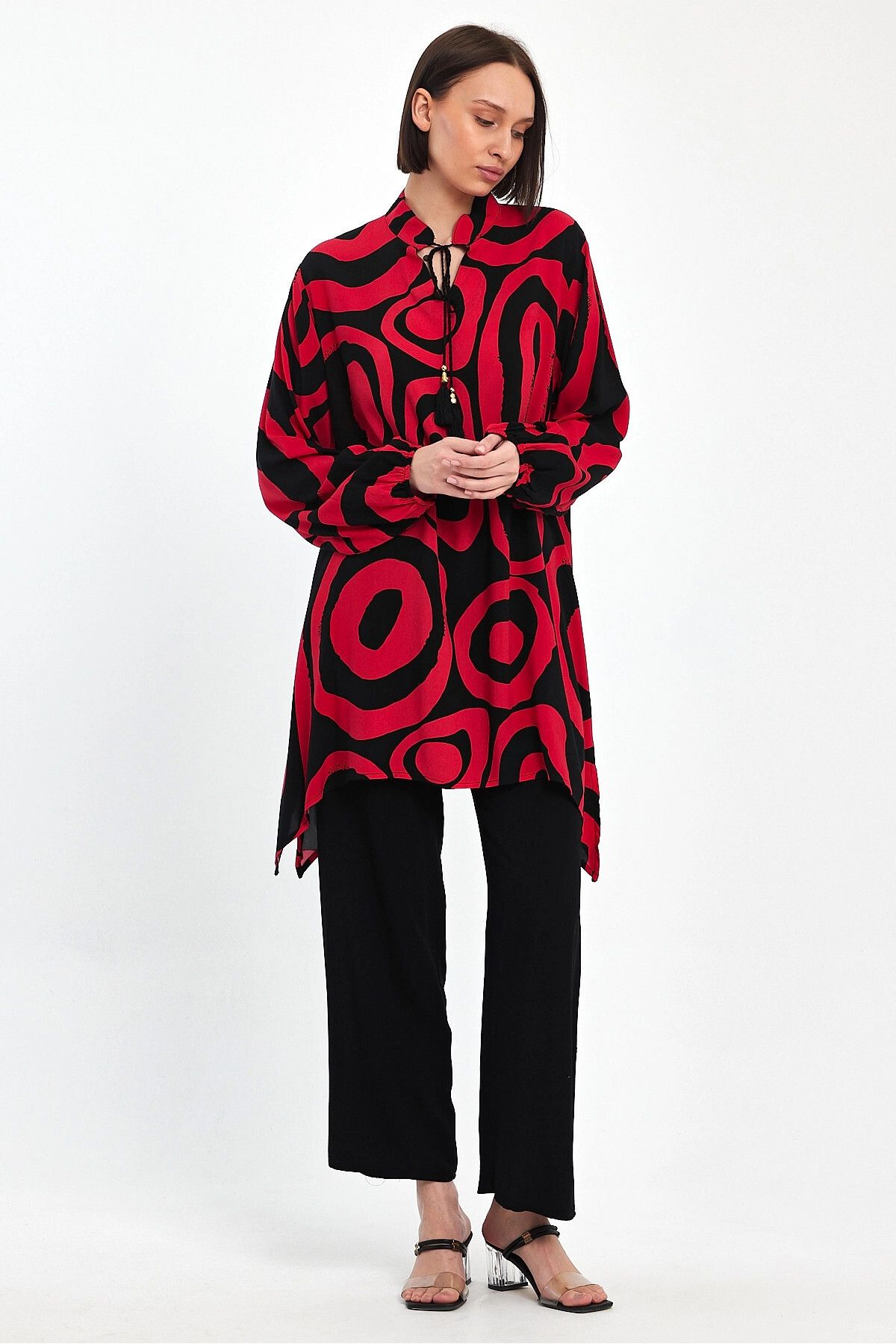 bacc-Red Geometric Print Plus Size Casual Pants and Tunic Set - Bcvl- 241017 7