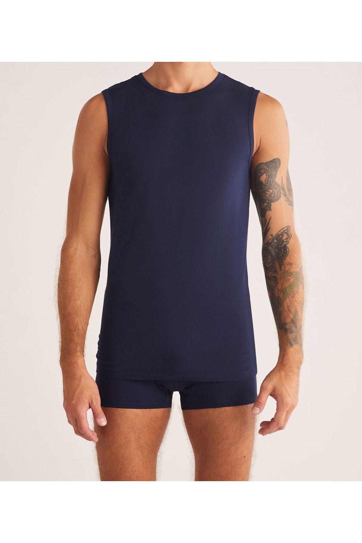 Kom-Tricou pentru bărbați, albastru bleumarin, cu gâtul turn, din 2 piese - Micro Modal KQ.OFAB.1K.M1.K3 2