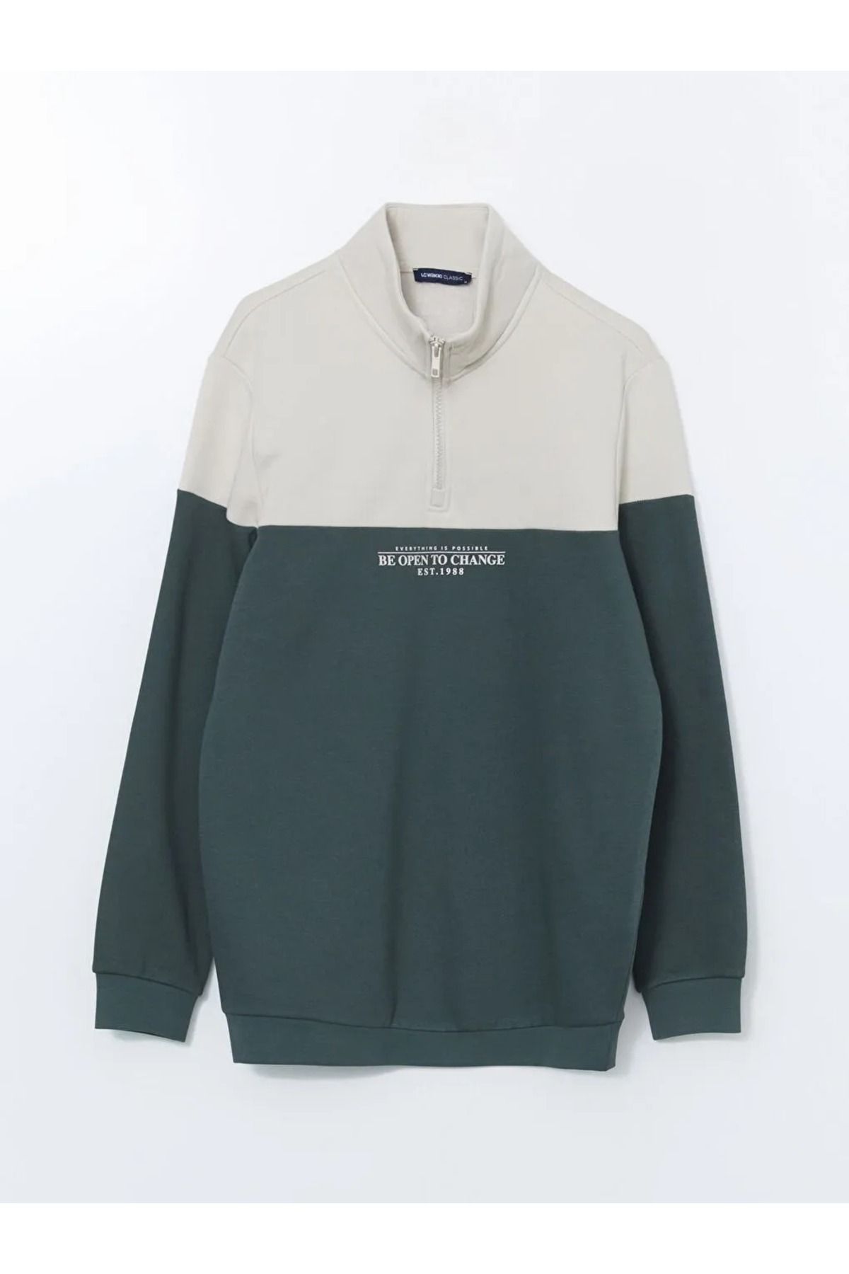 LC Waikiki-Lcwaikiki Classic Green Stand Collar Long Sleeve Color-Blocking Men's Sweatshirt 1