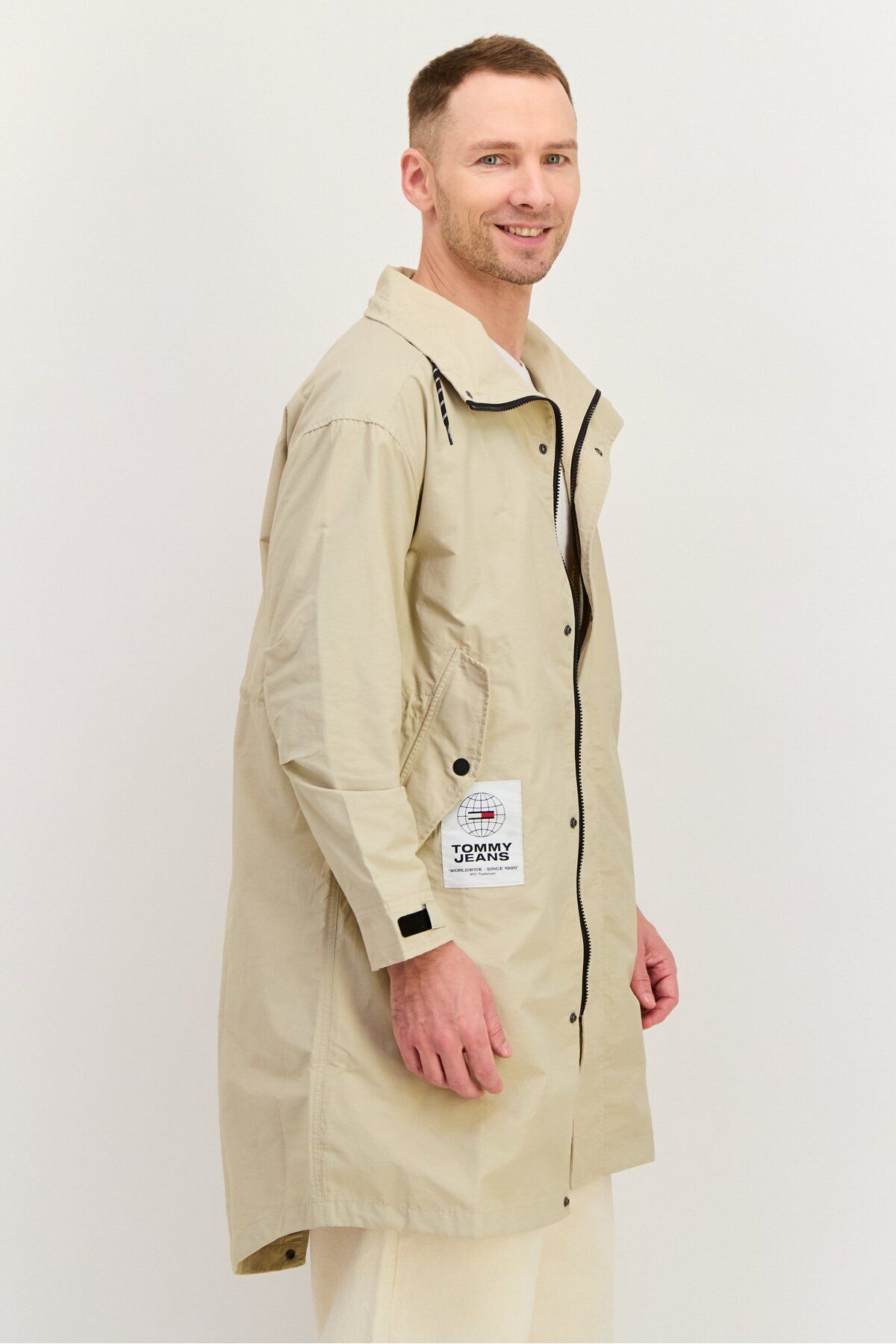 Tommy Jeans-Men Embroidered Logo Long Parka Jacket, Beige 2