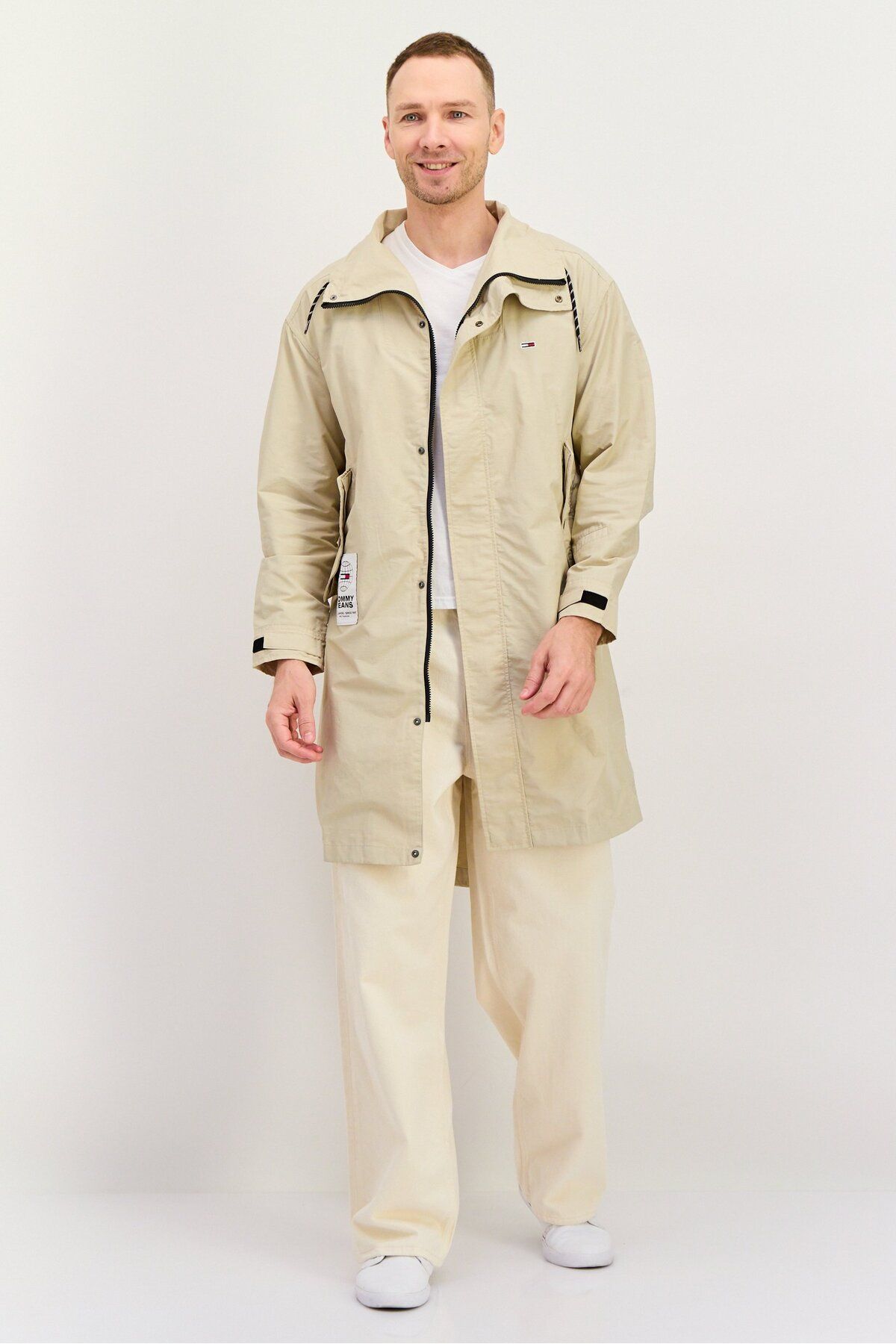 Tommy Jeans-Men Embroidered Logo Long Parka Jacket, Beige 4