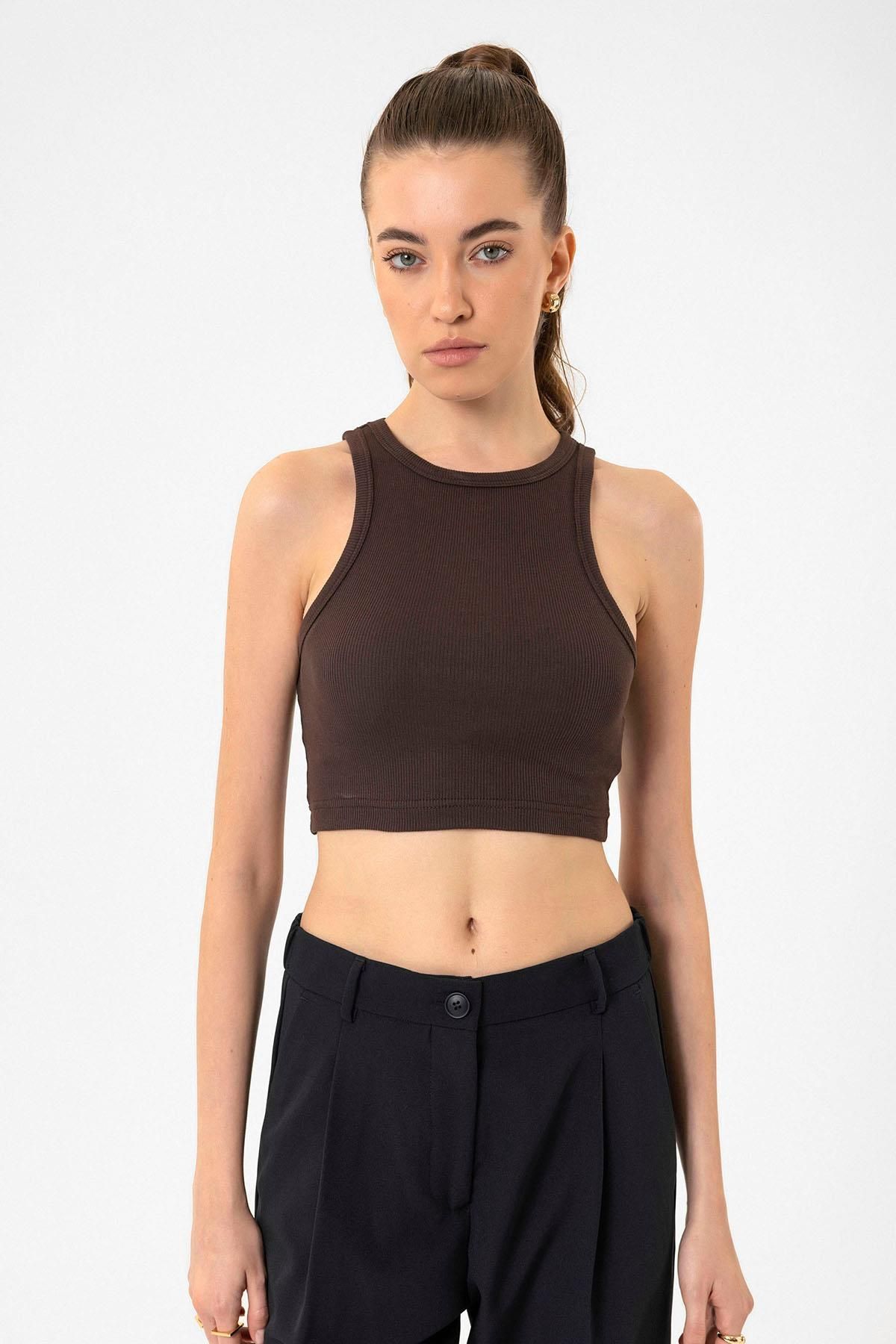 Antioch-Dark Brown Women's Corded Crop Tank Top 2