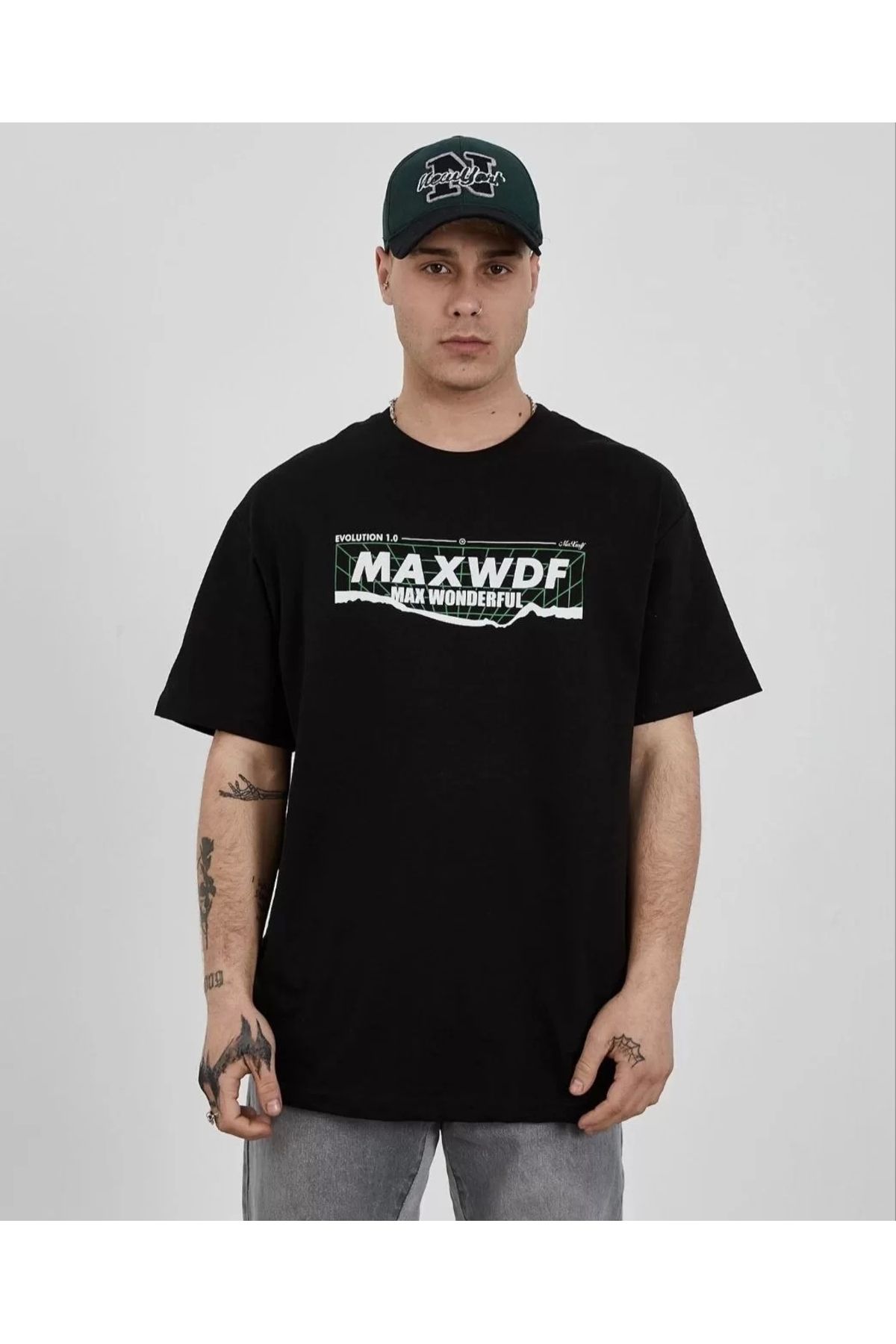 CVS Unisex Bisiklet Yaka Baskılı Oversize T-Shirt - Siyah