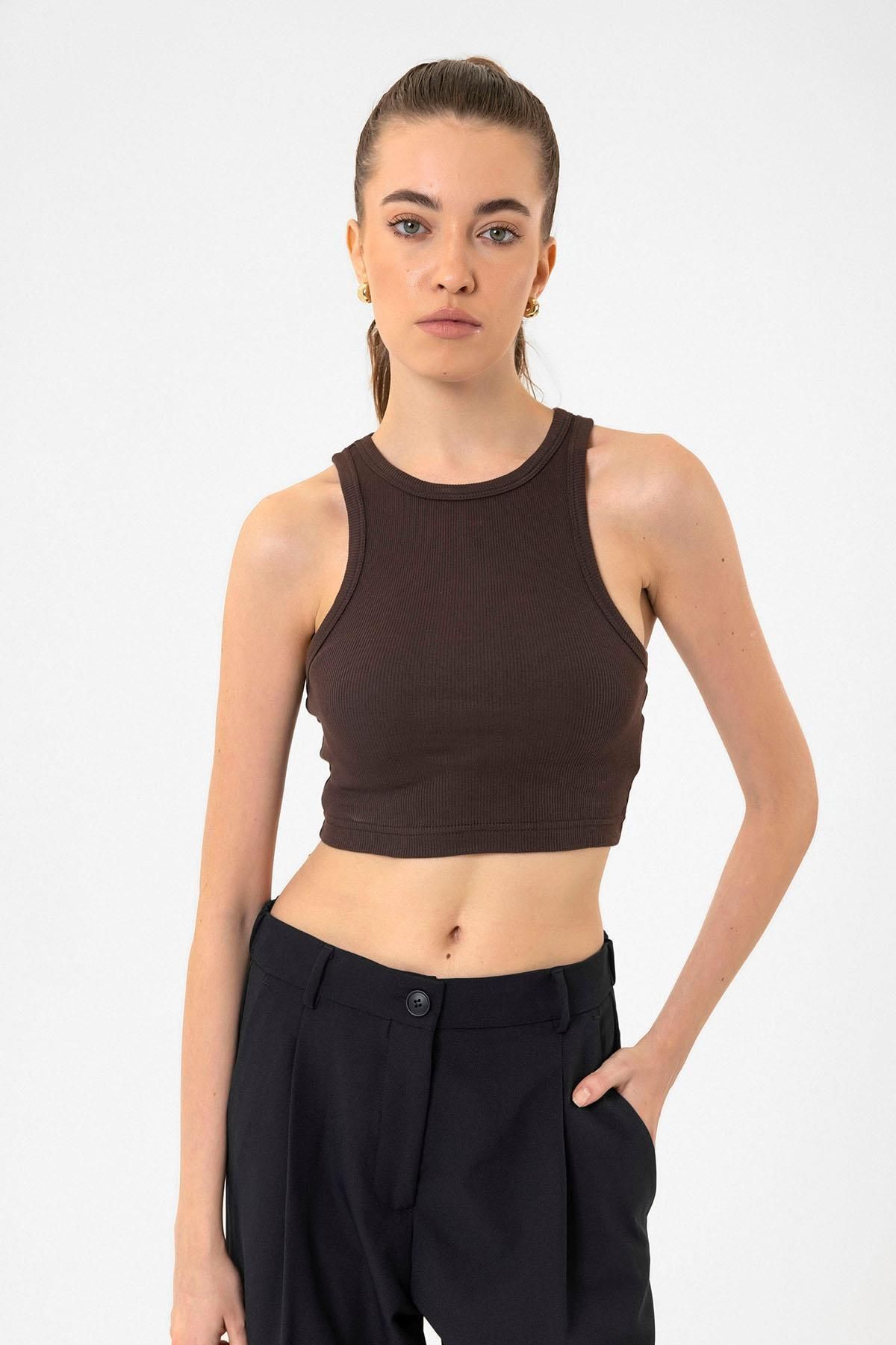 Antioch-Dark Brown Women's Corded Crop Tank Top 1