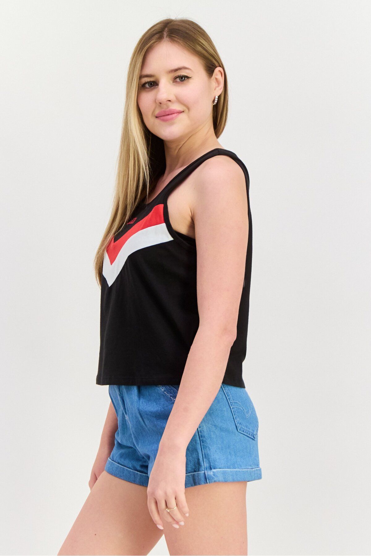 Levi's-Women Round Neck  Sleeveless Brand Logo Tank Top, Black 3