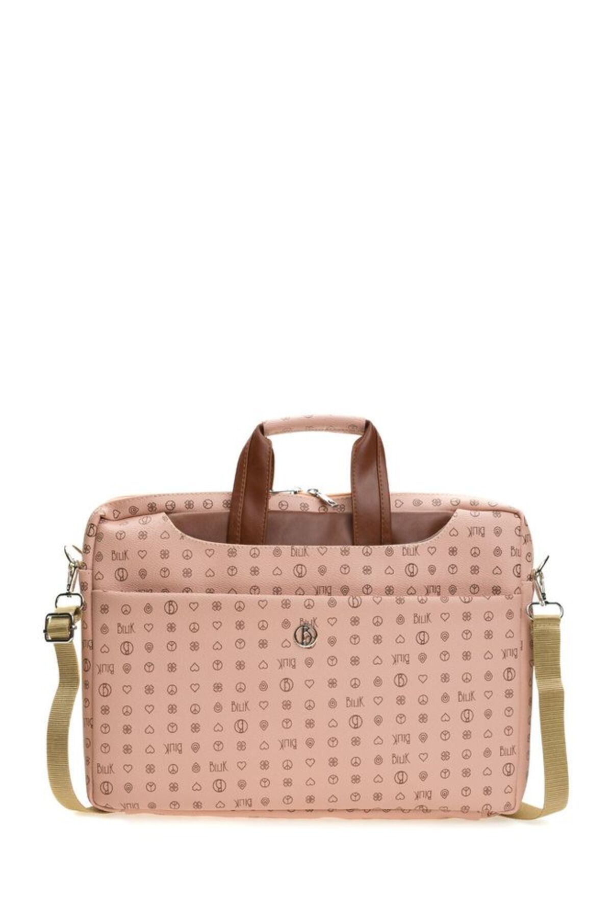 Bilik Deri-Pink/Tan Unisex Monogram Laptop and Briefcase - Briefcase-Mn 4