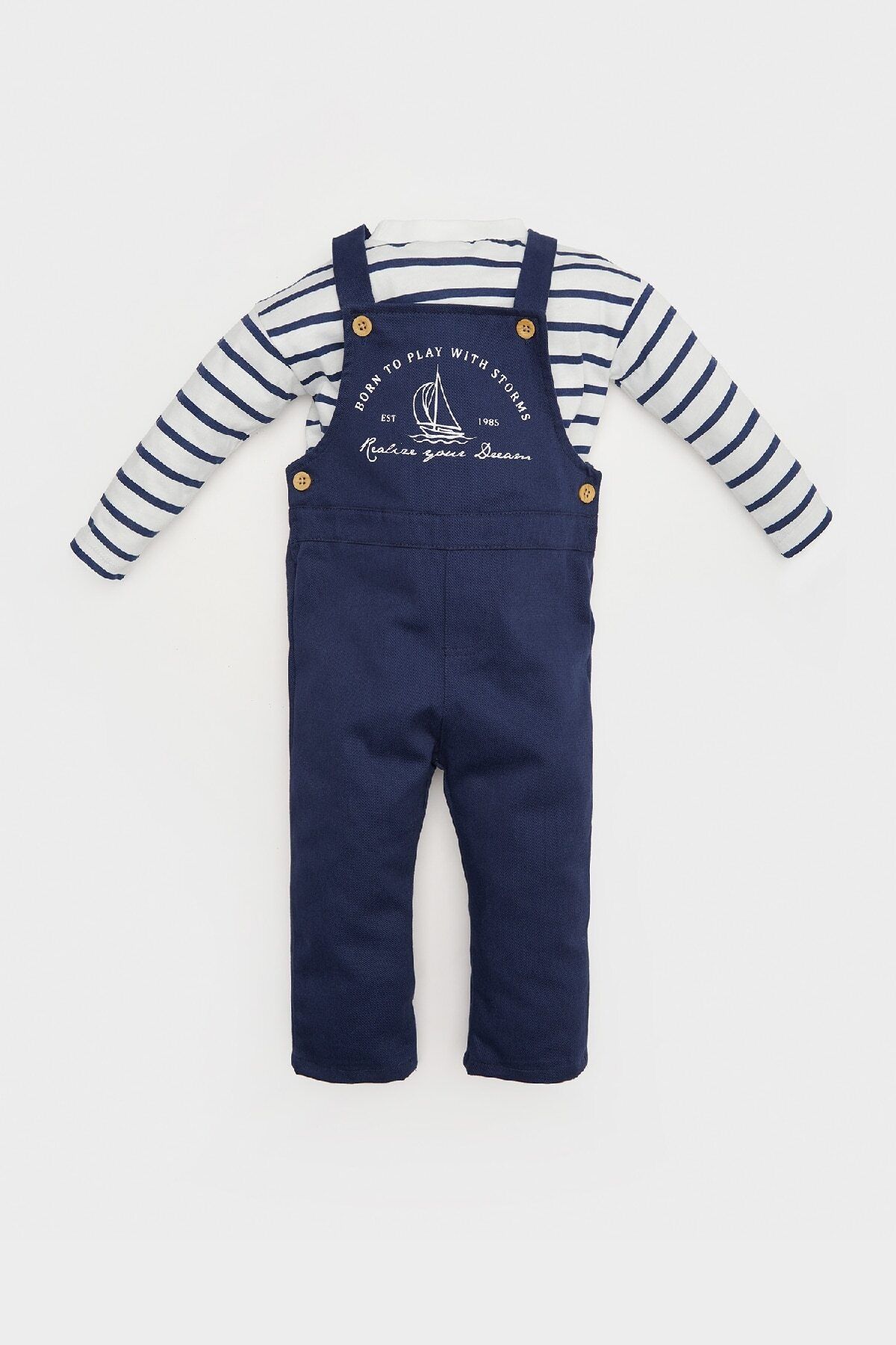 DeFacto-Striped Long Sleeve T-Shirt and Salopet Set for Baby Boy - E2015A525Sp 1