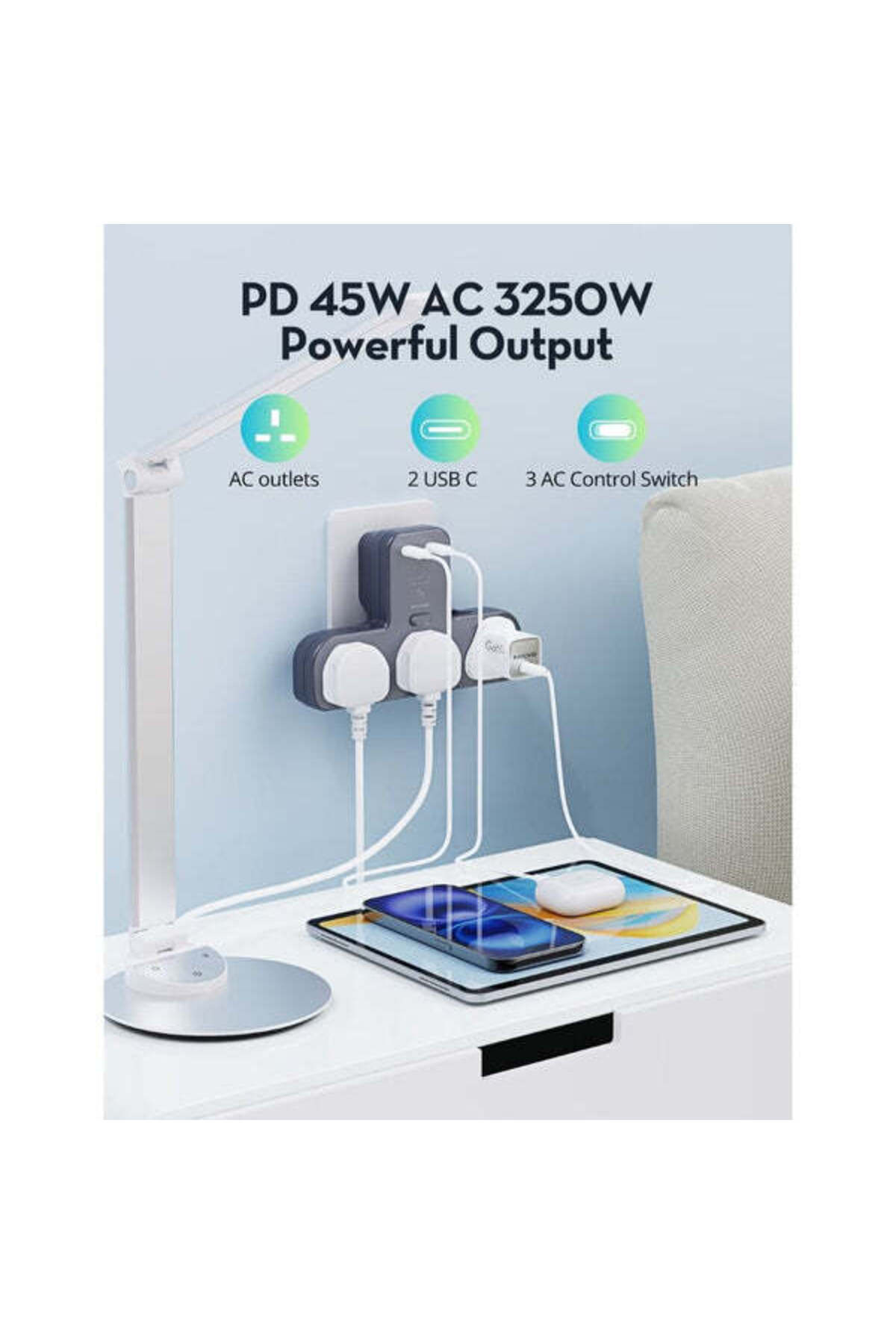 RavPower-موسع منفذ الطاقة 45 وات مع 3 منافذ تيار متردد ومنفذين USB-C وميزات أمان متقدمة 3