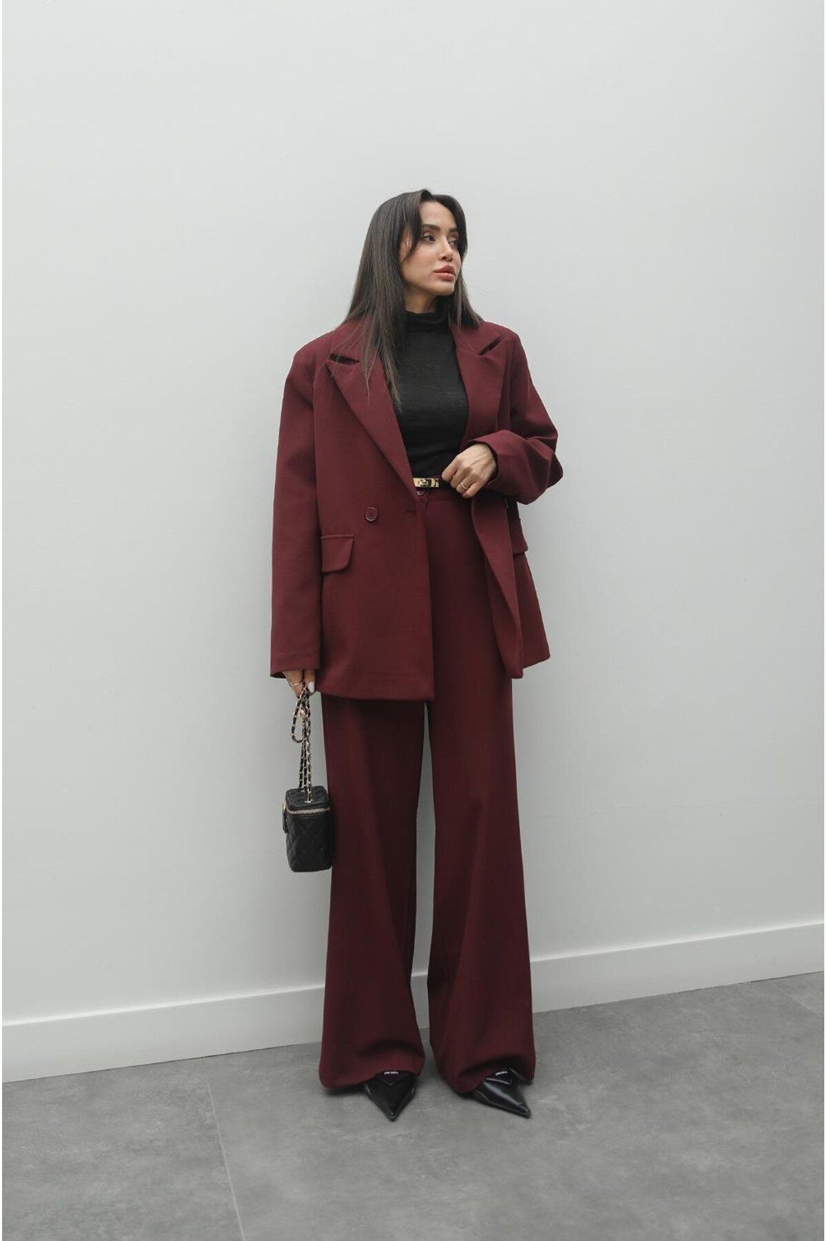 Havoş-Burgundy Aisha Blazer Jacket Pants Set 3