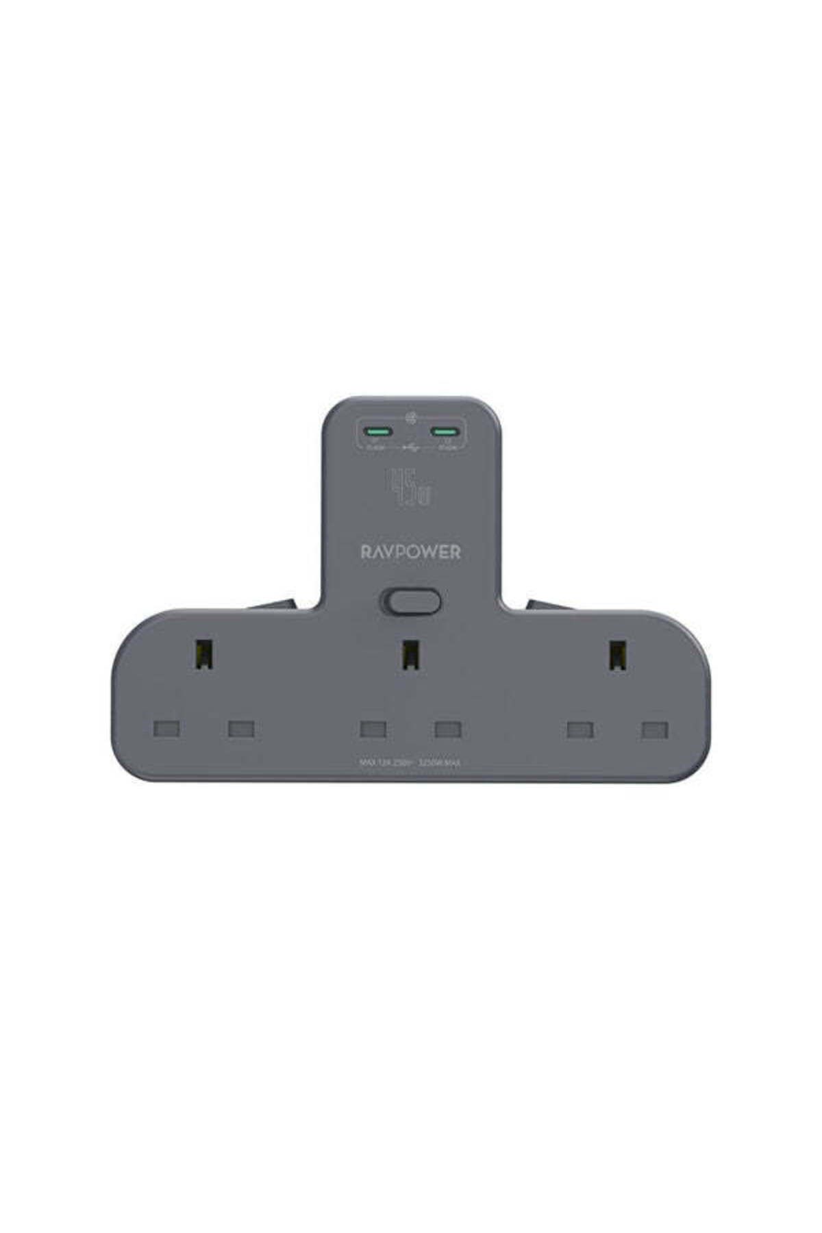 RavPower-موسع منفذ الطاقة 45 وات مع 3 منافذ تيار متردد ومنفذين USB-C وميزات أمان متقدمة 1