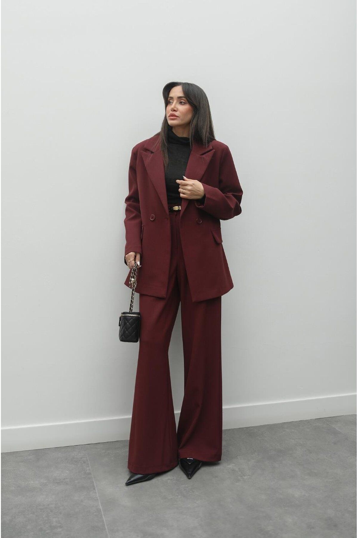 Havoş-Burgundy Aisha Blazer Jacket Pants Set 1