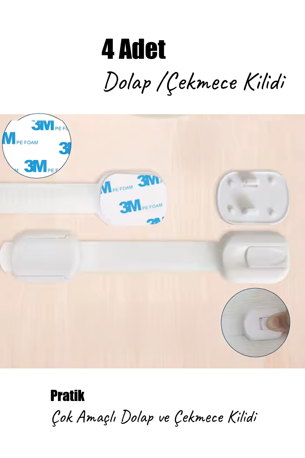 AGUBUGU BABY - Çok Amaçlı Ayarlanabilir Çekmece Ve Dolap Kilidi - 4 Adet fotoğrafı 4 (önizleme)