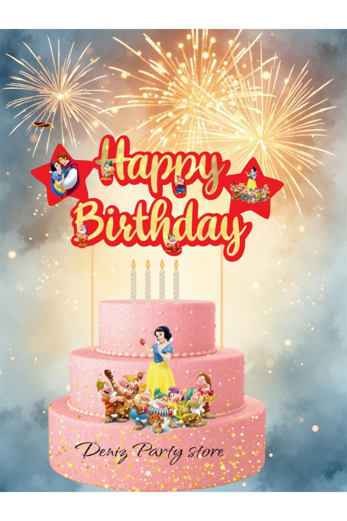 Deniz Party Store-Happy Birthday Cake - Cotton Princess Themed and Stick Ornament 1