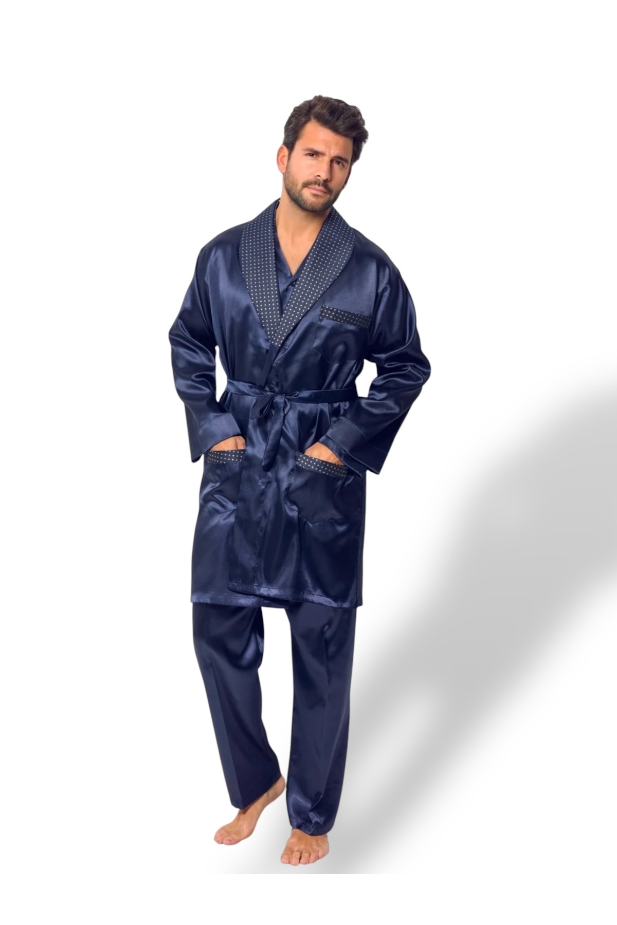 SATTENS Erkek Röpteşambır 4’lü Pijama Takımı Damatlık Çeyiz Seti görsel 5