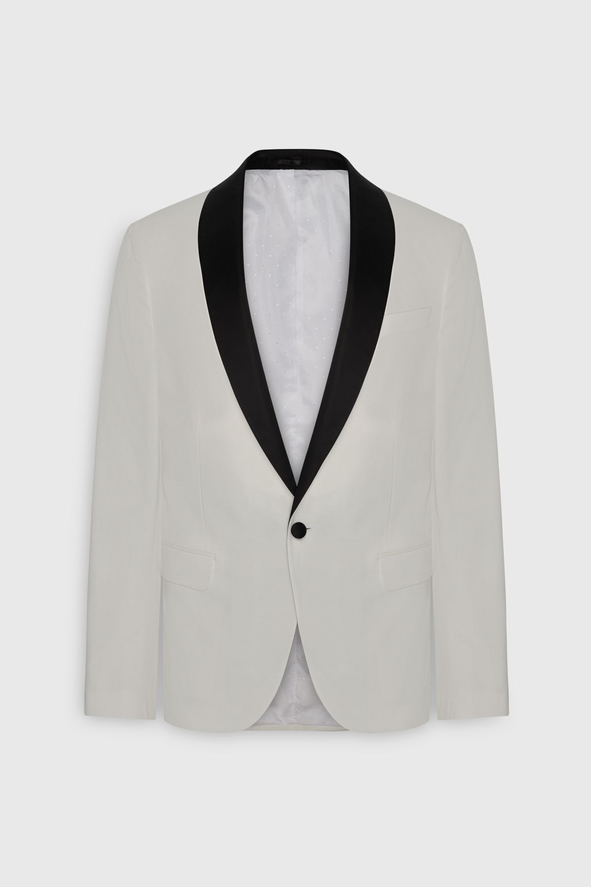 ALTINYILDIZ CLASSICS-Men's White-Black Slim Fit Slim Fit Shawl Collar Patterned Classic Tuxedo Suit 7