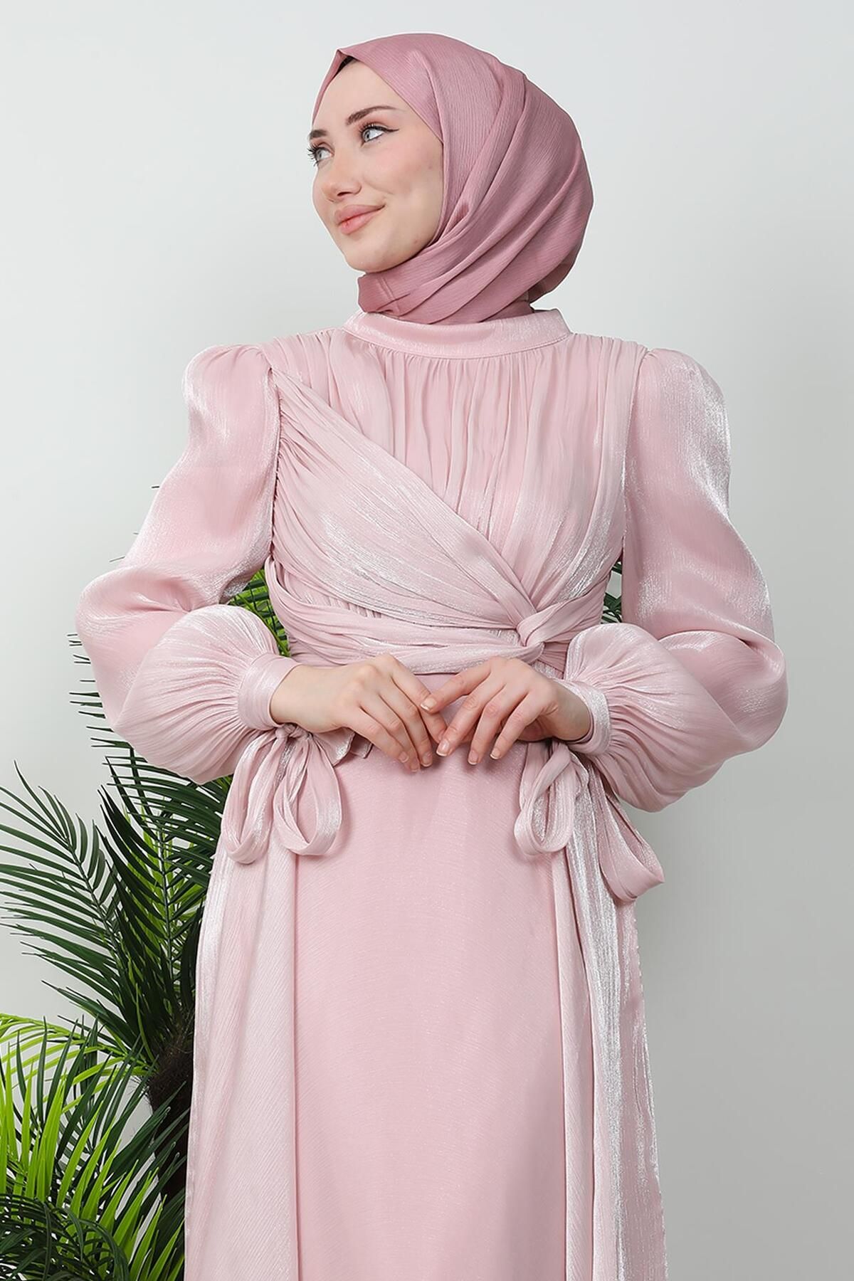 GİYZAMİLA-Lily Silk Evening Dress Powder 5