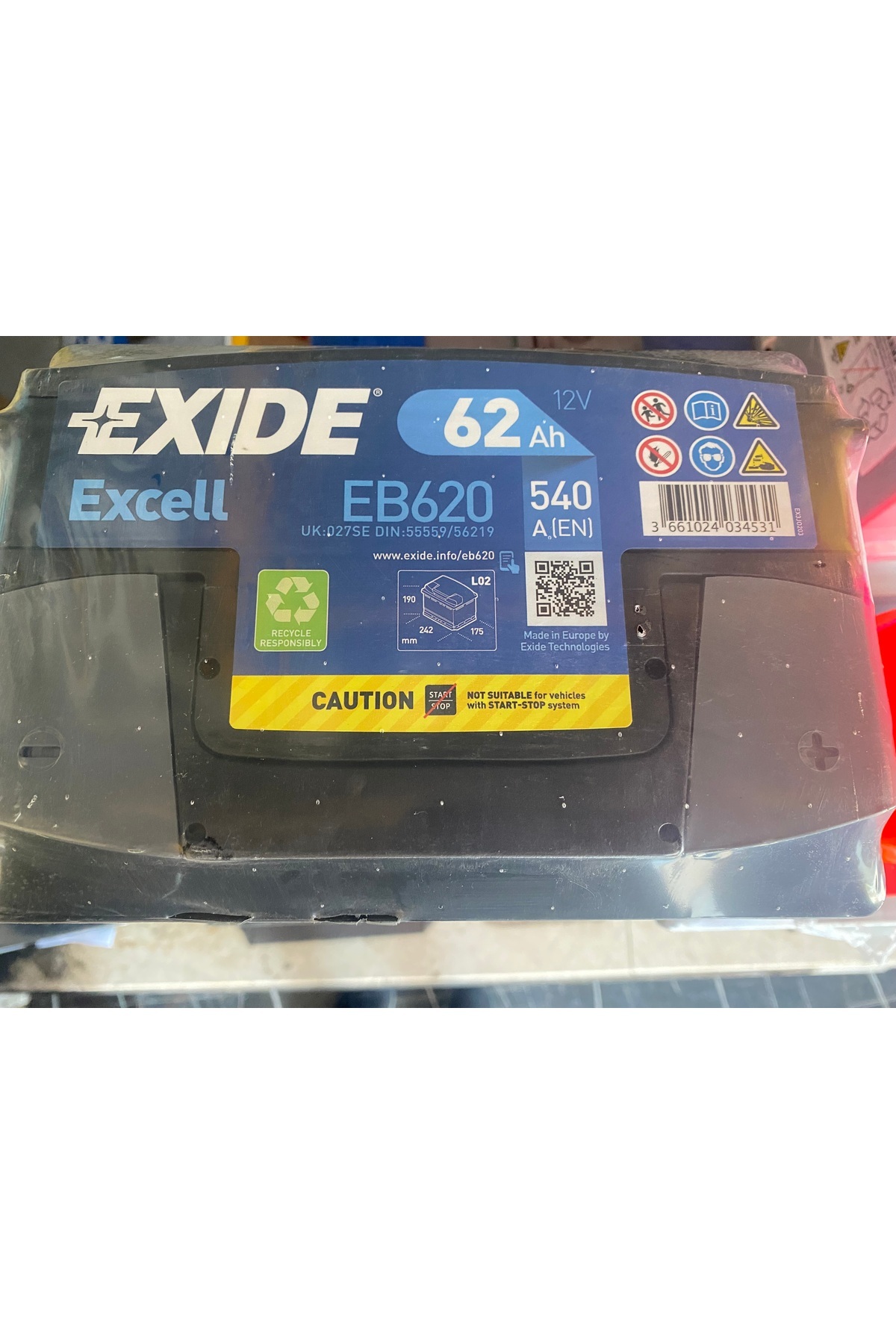 Exide 62ah (AMPER) Akü Excell 540cca L2 B13 Düz Tırnaklı