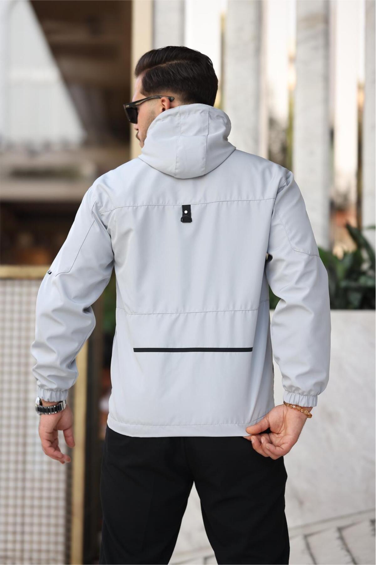 Rotta Fermuar Detaylı Cepli Su İtici Slim Fit Erkek Yağmurluk Mont — خاکستری bll1743em — تصویر 3 از 4
