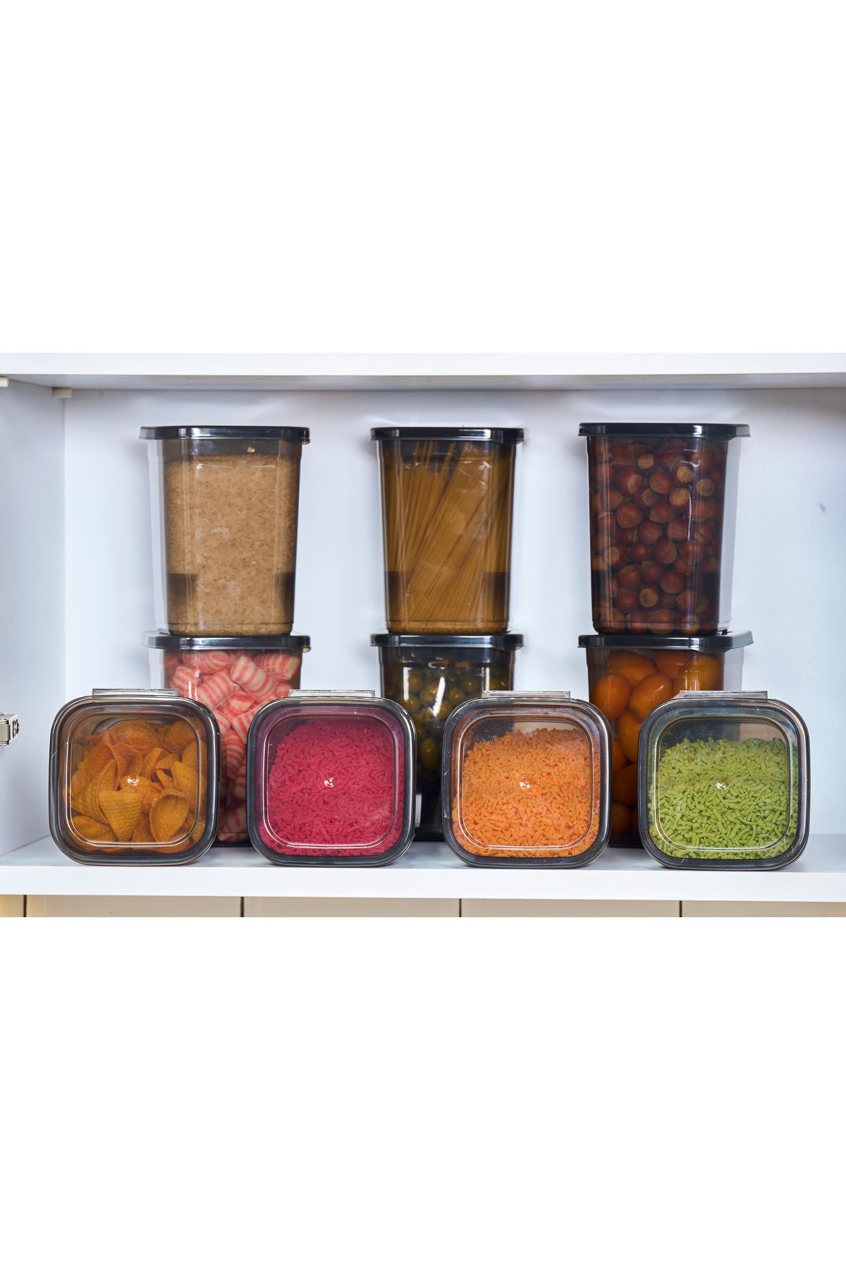 SUPERPUP-Set of 12 Self-Covered Square Storage Containers Anthracite Food and Condiment Set 1150 ml 6