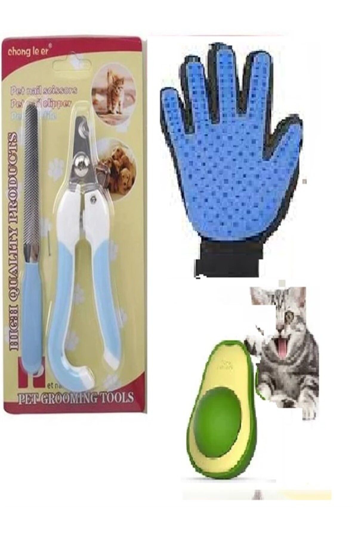 Catit KEDİLER İÇİN TIRNAK MAKASI , TÜY TOPLAMA ELDİVENİ VE AVOKADO CATNİP KEDİ YALAMA OYUNCAĞI