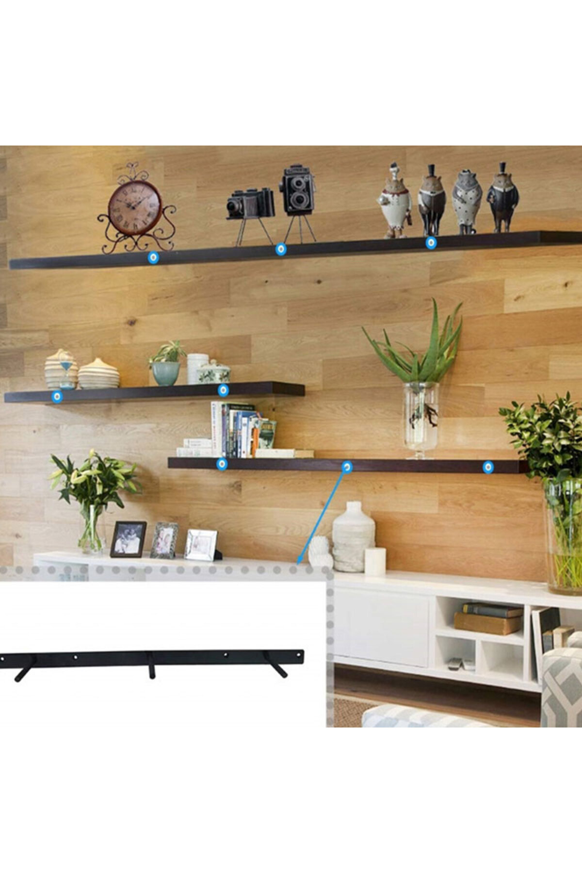 رف خشبي مثبت على الحائط مقاس: 15X60 سم