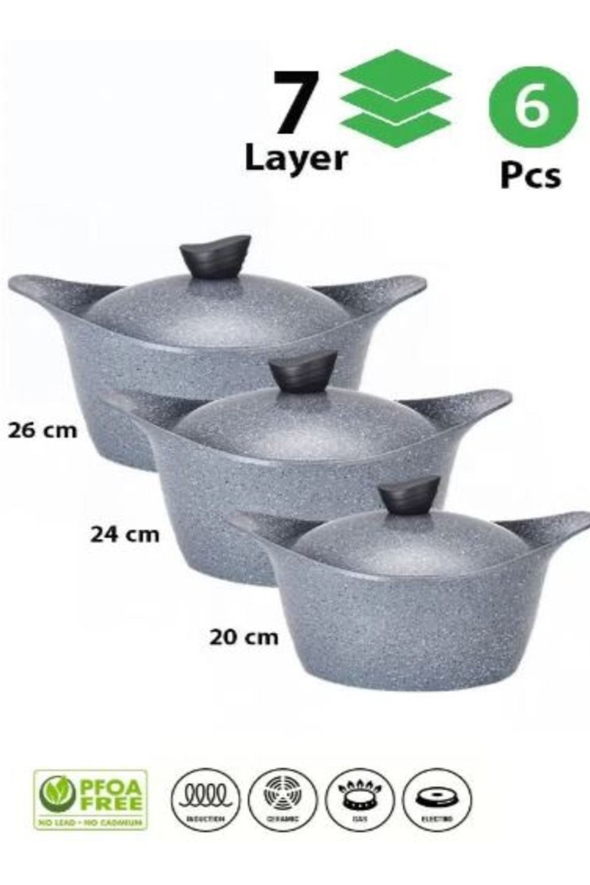 Badraig-Grey Granite Cookware Set 6 Pieces 20 24 26 cm 4