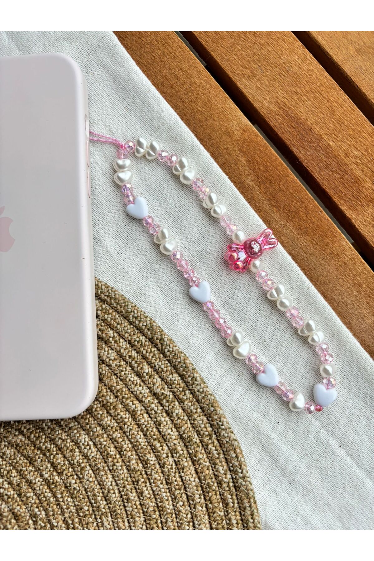 Pink Rabbit And Crystal Phone Charm Phone Rope Bag Ornament