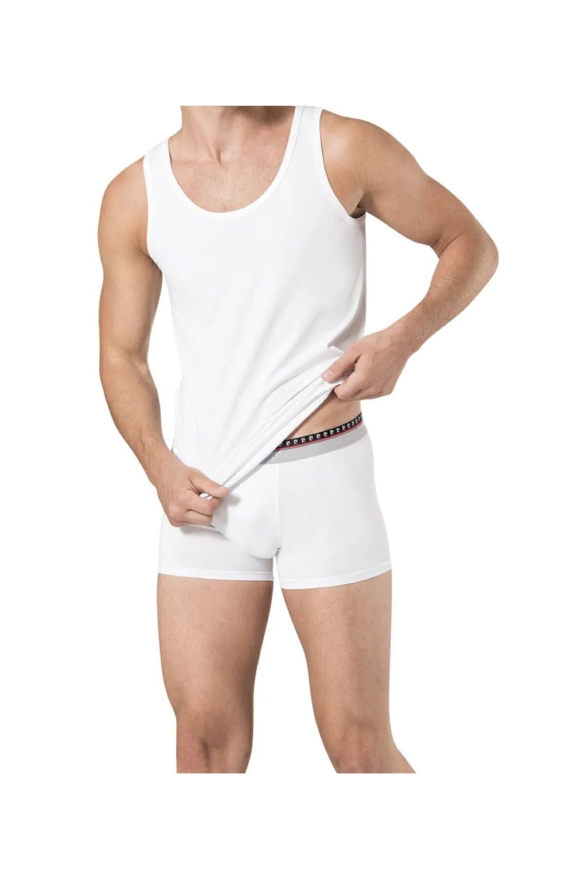 Pierre Cardin-White Tank Top and Boxer Pajamas Set - 100% Cotton, 4-Piece Groom Set Q4.Pk2.R2.K2R 2