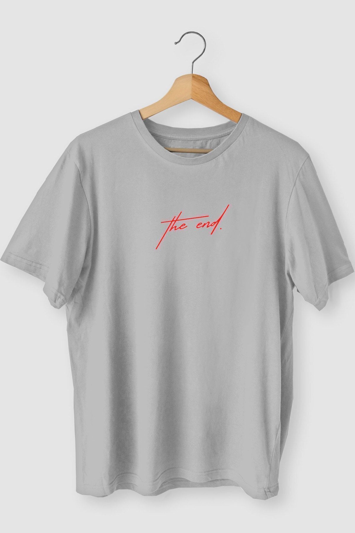 donamod Griland Oversize The End Baskılı Gri Tshirt