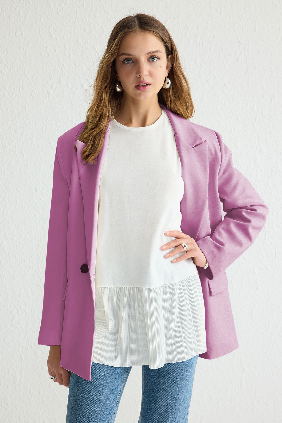 Trendyol Modest-Ärmellose Strickbluse mit Falten - Weiß TCTSS25UK00005 3